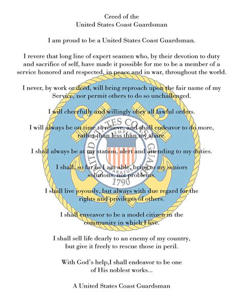 coast guard credo|Creed of the United States Coast Guardsman.